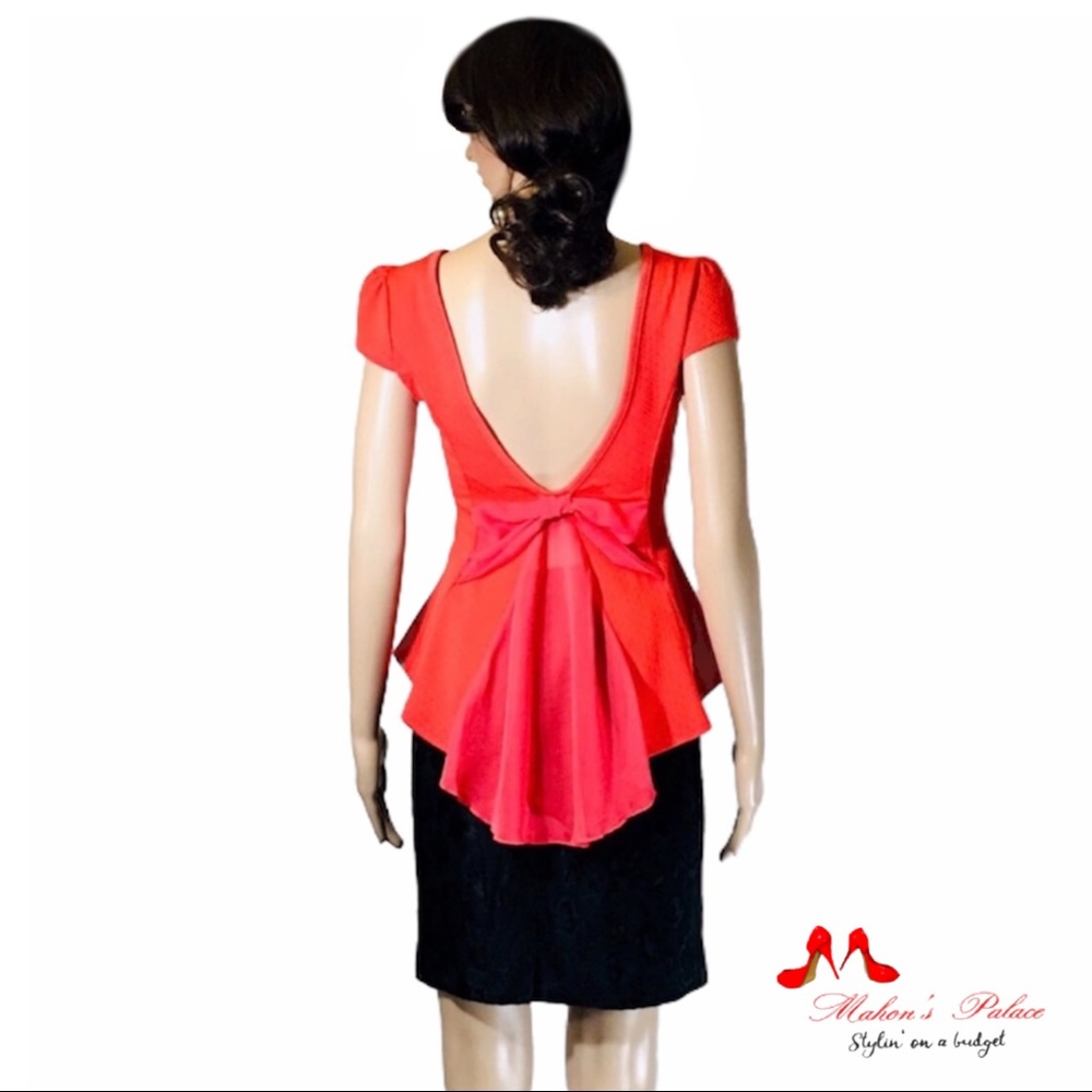 La Vie 89 Orange Colored Open Back Bow Top